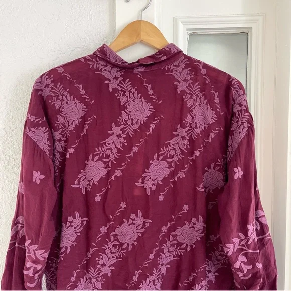 NWT Johnny Was Embroidered Floral Daiso Button Up Scallop Long Sleeve Blouse - Picture 11 of 12